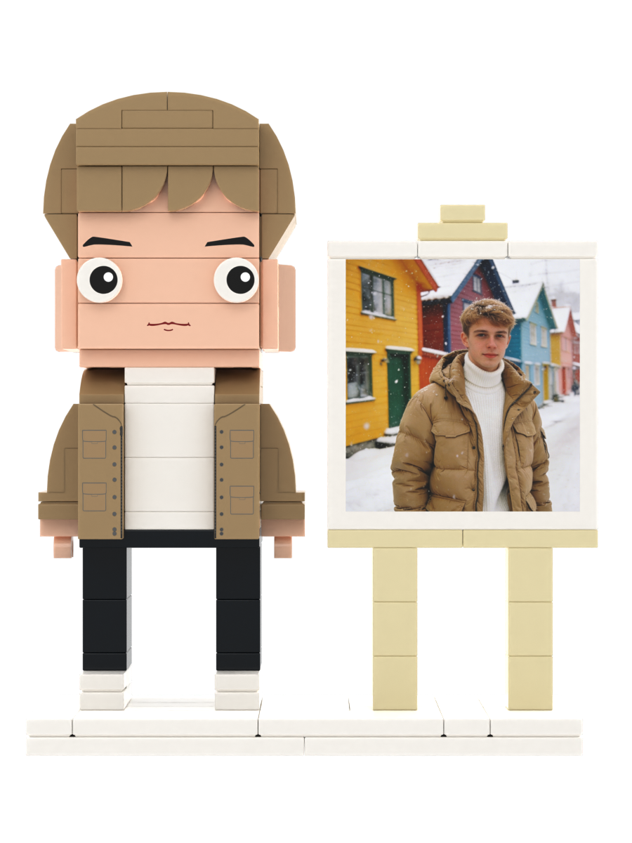 Custom Brick Figure with Mini Photo Easel – One Person – Square Face product example