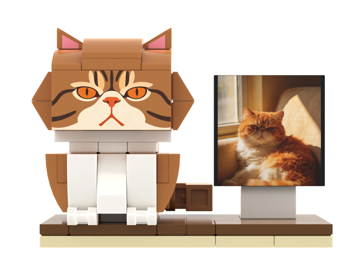 Custom Cat Brick Figure with Photo Display – Style A product example