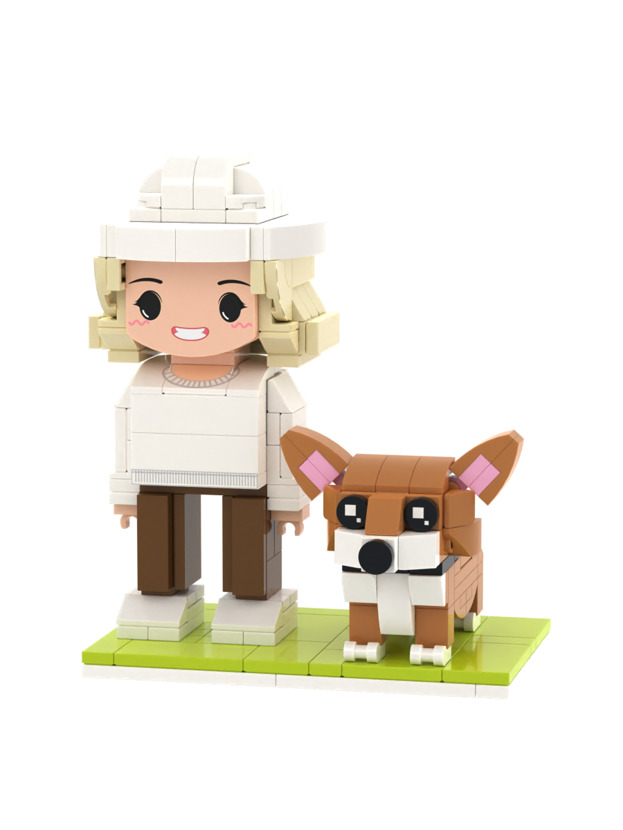 Custom Person & Dog Brick Figure Set – Figure Only – Round Face product example