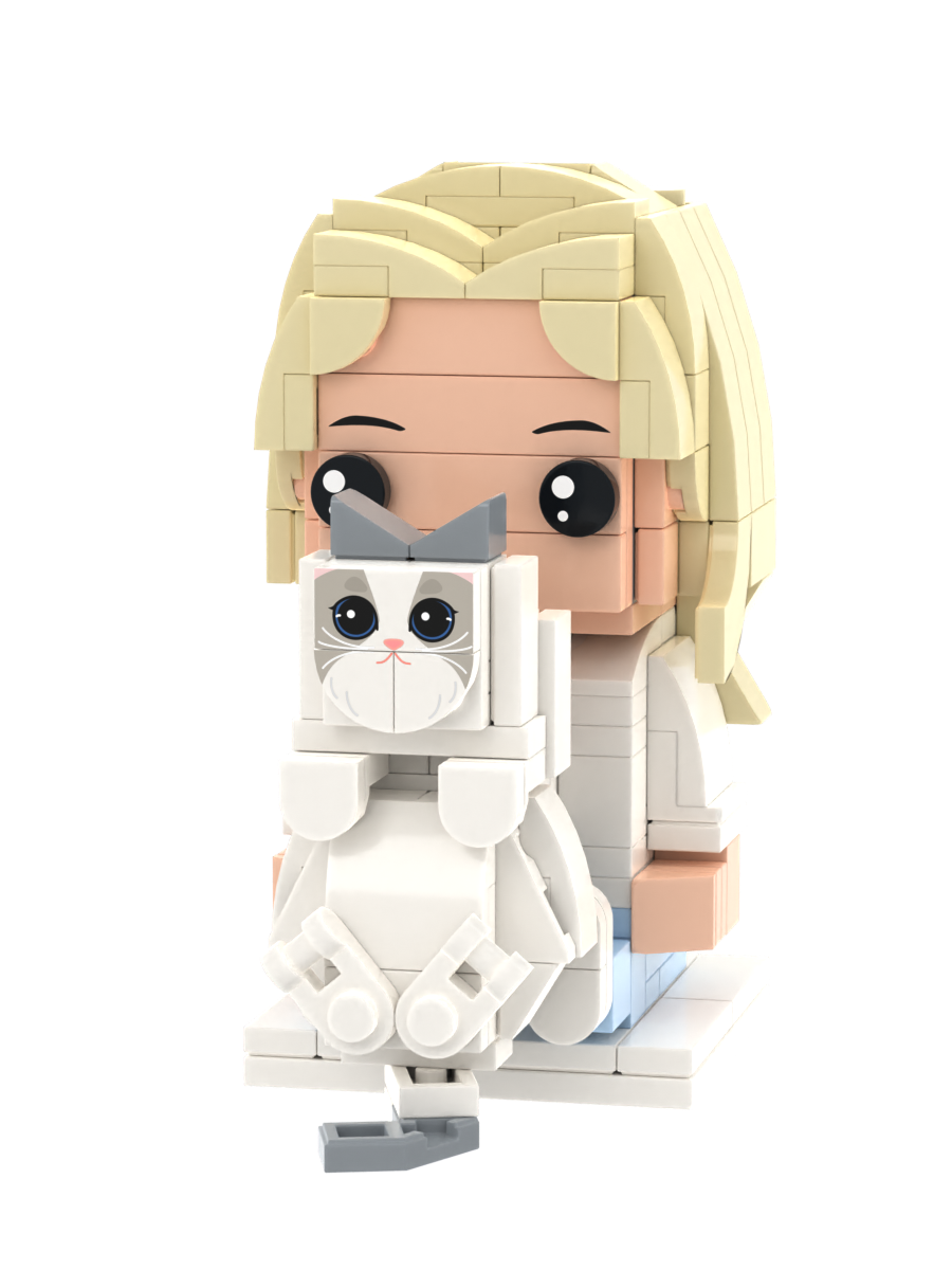 Custom Brick Figure – One Person Seated with Cat – Square Face product example