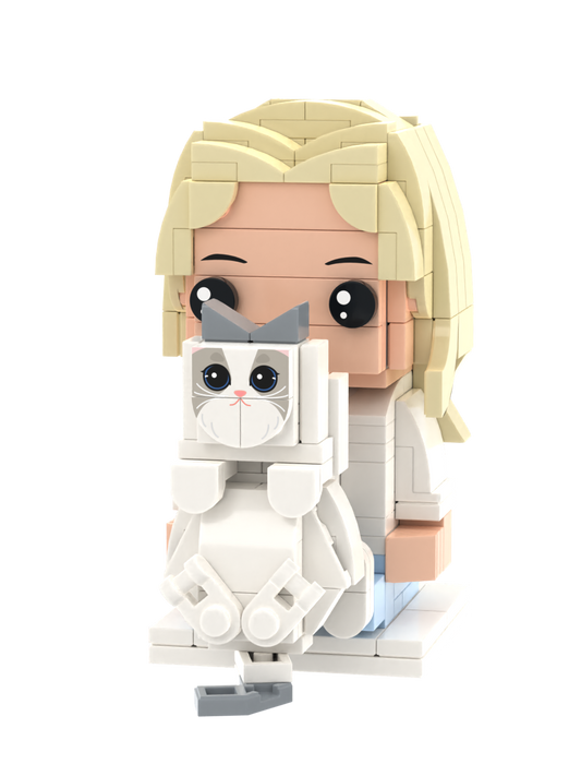 Custom Brick Figure – One Person Seated with Cat – Square Face product example
