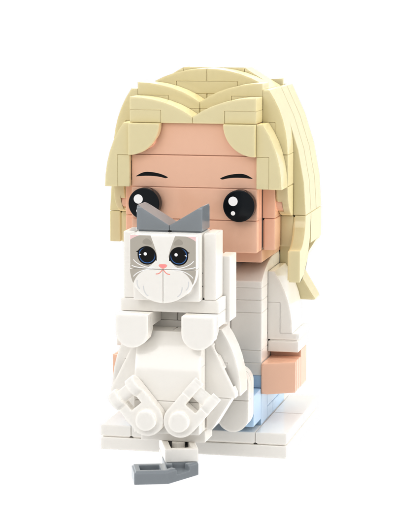 Custom Brick Figure – One Person Seated with Cat – Square Face product example