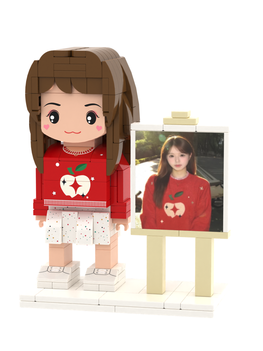 Custom Brick Figure with Mini Photo Easel – One Person – Round Face product example