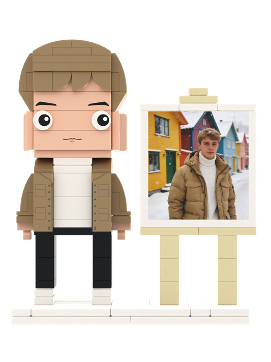 Custom Brick Figure with Mini Photo Easel – One Person – Square Face product example
