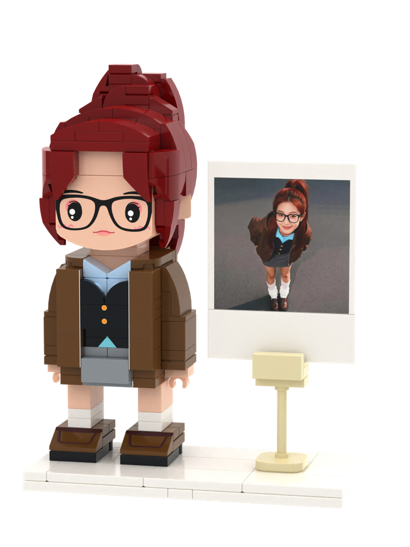 Custom Brick Figure with Instant Photo Display – One Person – Round Face product example