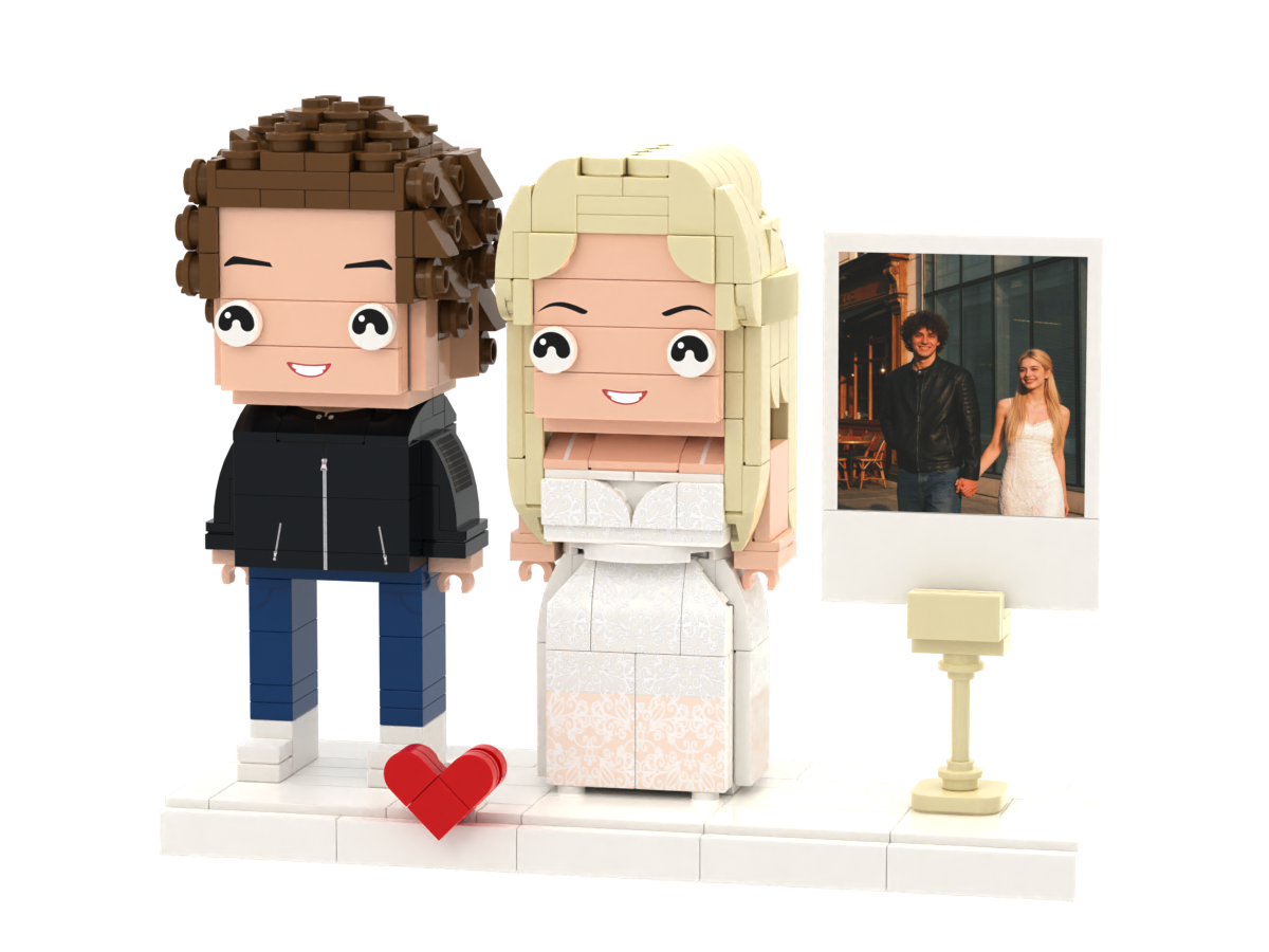 Custom Brick Figure Set with Instant Photo Display – Two People – Square Face product example