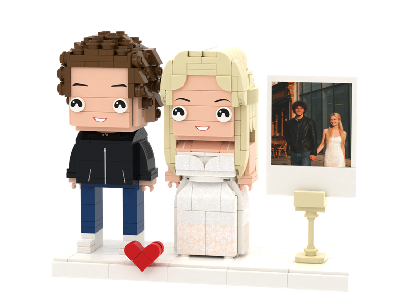 Custom Brick Figure Set with Instant Photo Display – Two People – Square Face product example