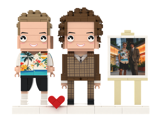 Custom Brick Figure Set with Mini Photo Easel – Two People – Square Face product example