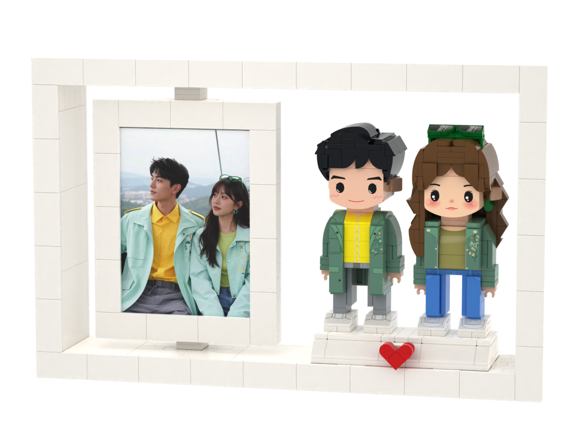 Custom Brick Figure Photo Frame – Two People – Round Face product example