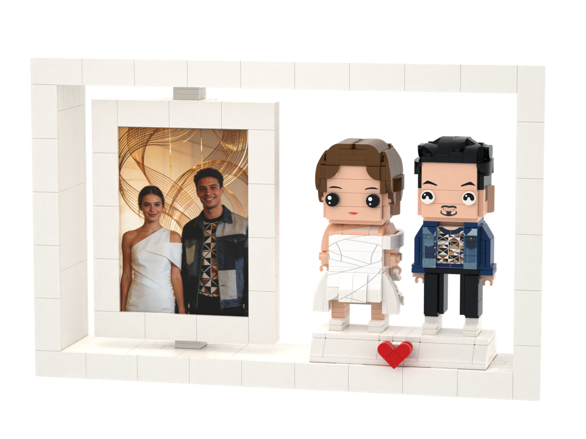Custom Brick Figure Photo Frame – Two People – Square Face product example