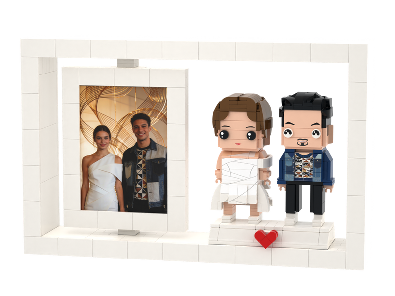 Custom Brick Figure Photo Frame – Two People – Square Face product example