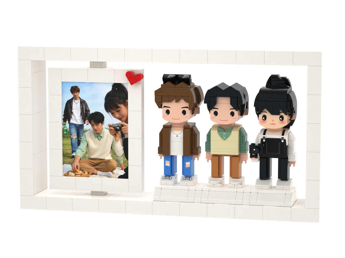 Custom Brick Figure Photo Frame – Three People – Round Face product example