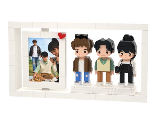 Custom Brick Figure Photo Frame – Three People – Round Face product example