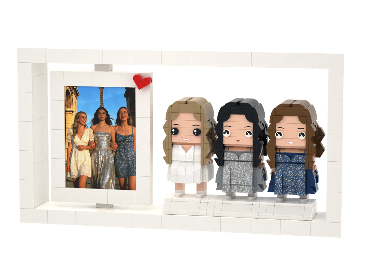 Custom Brick Figure Photo Frame – Three People – Square Face product example