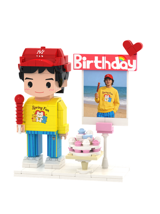 Custom Brick Birthday Scene – One Person, Simple Celebration – Round Face product example