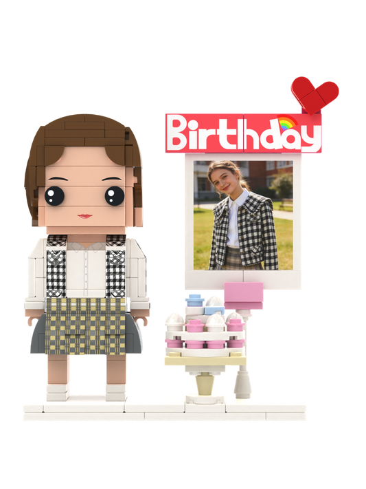 Custom Brick Birthday Scene – One Person, Simple Celebration – Square Face product example