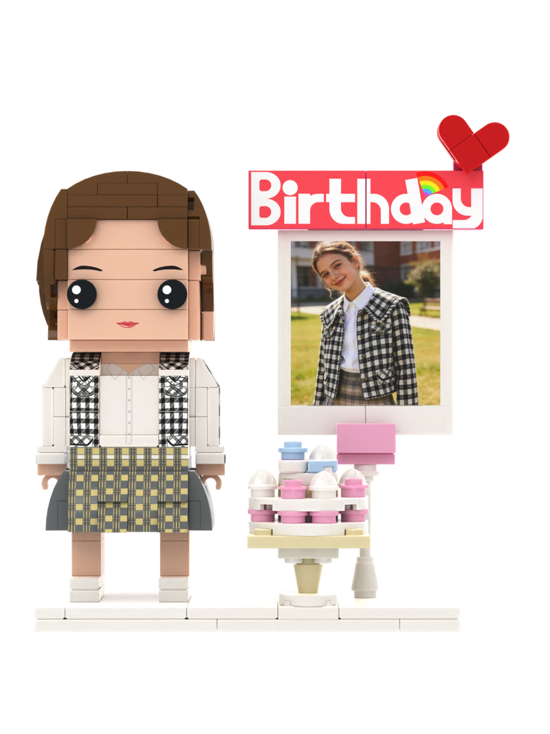 Custom Brick Birthday Scene – One Person, Simple Celebration – Square Face product example