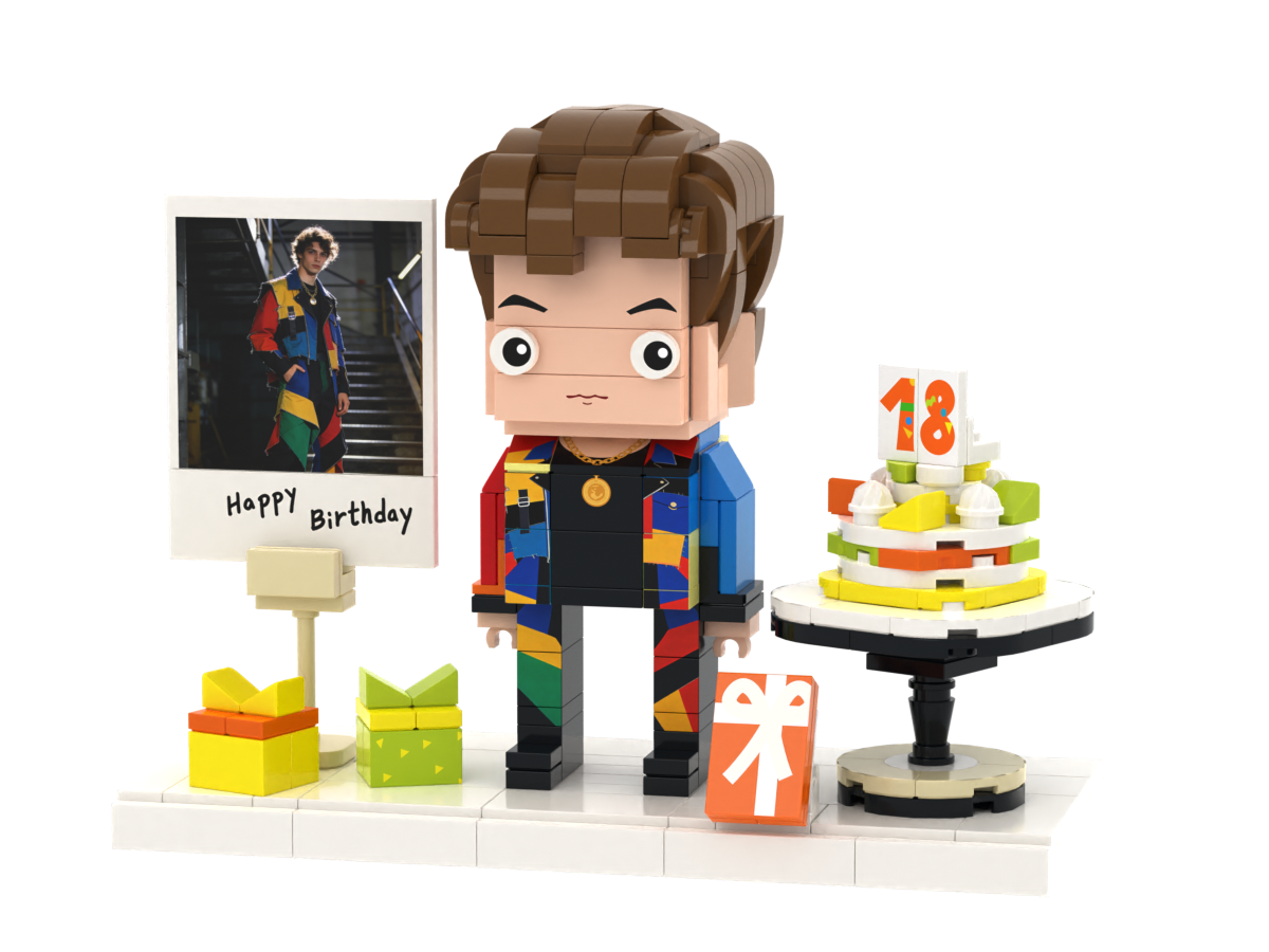 Custom Brick Birthday Scene – One Person with Cake – Square Face product example