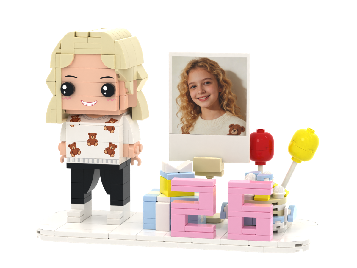 Custom Brick Birthday Scene – One Person with Balloons – Square Face product example