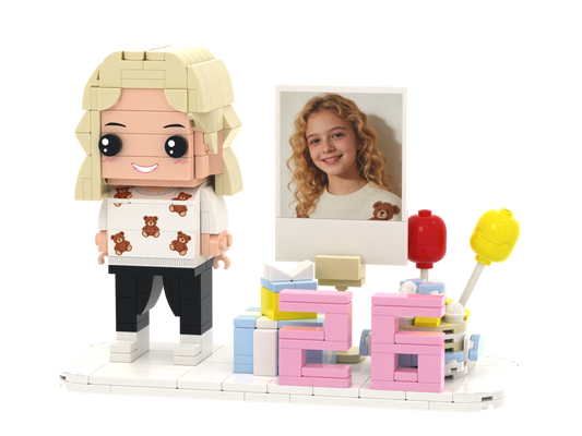 Custom Brick Birthday Scene – One Person with Balloons – Square Face product example