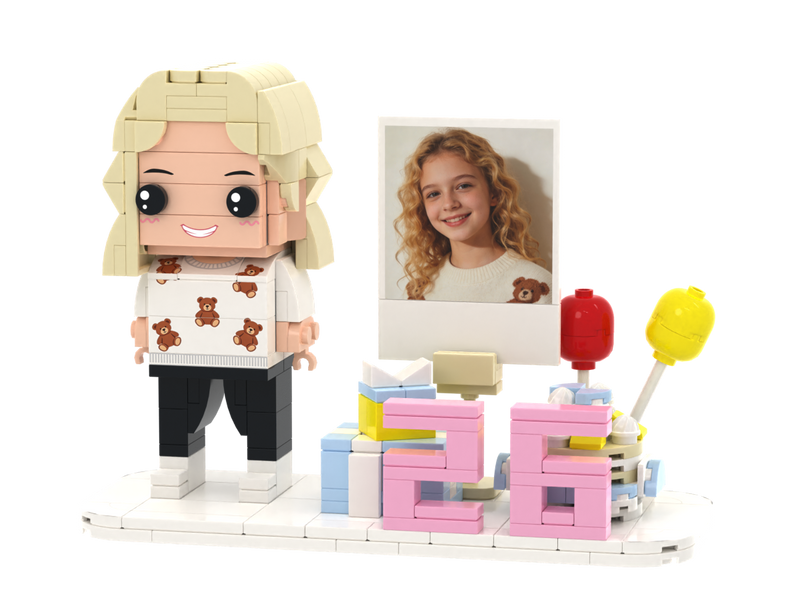 Custom Brick Birthday Scene – One Person with Balloons – Square Face product example