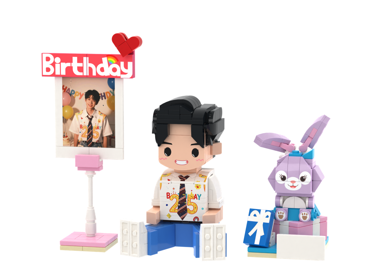Custom Brick Birthday Scene – One Person Seated – Round Face product example