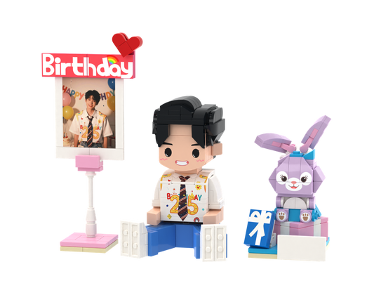 Custom Brick Birthday Scene – One Person Seated – Round Face product example