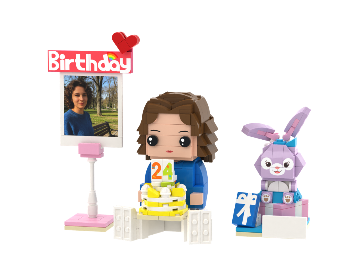 Custom Brick Birthday Scene – One Person Seated – Square Face product example