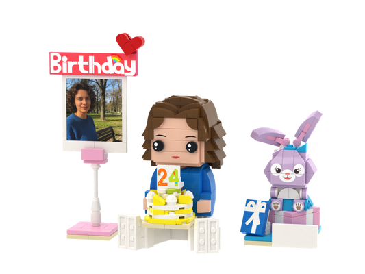 Custom Brick Birthday Scene – One Person Seated – Square Face product example