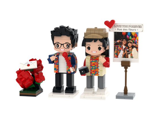 Custom Brick Couple Scene – Romantic Roses – Round Face product example