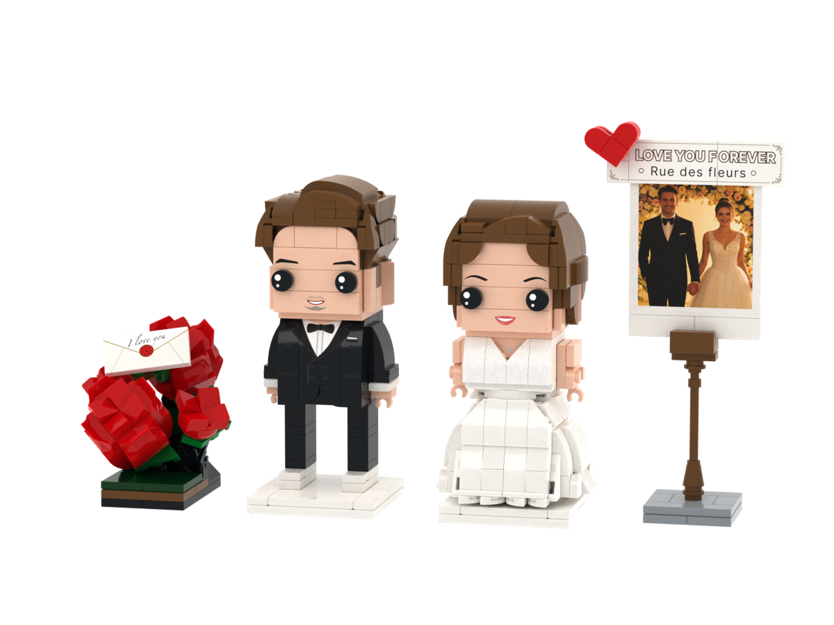 Custom Brick Couple Scene – Romantic Roses – Square Face product example