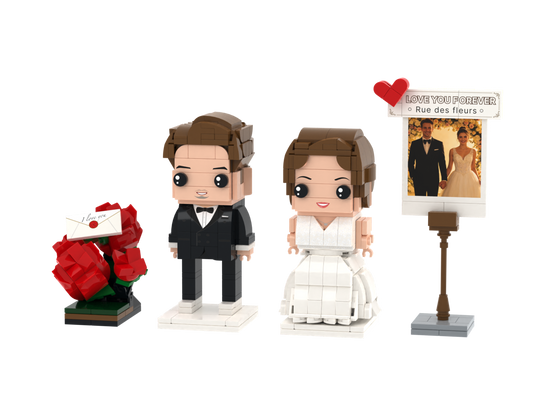 Custom Brick Couple Scene – Romantic Roses – Square Face product example