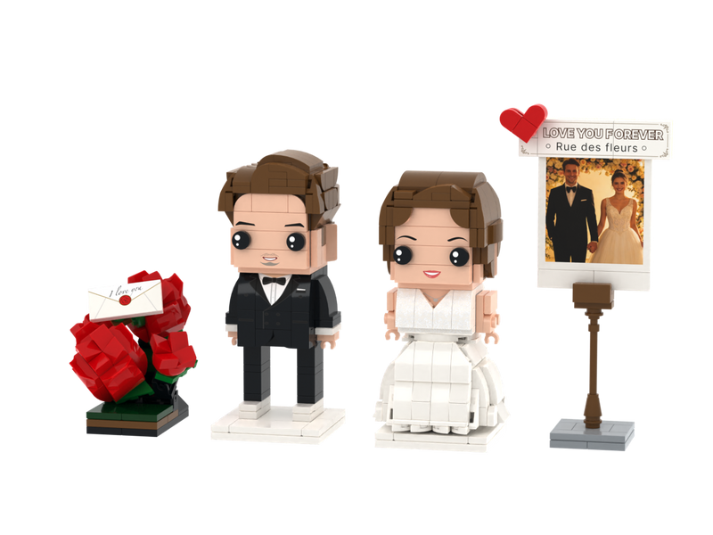 Custom Brick Couple Scene – Romantic Roses – Square Face product example