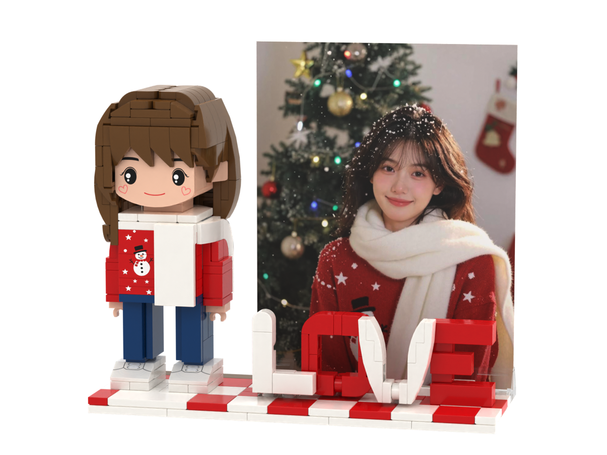 Custom Brick Figure with LOVE Photo Display – One Person – Round Face product example
