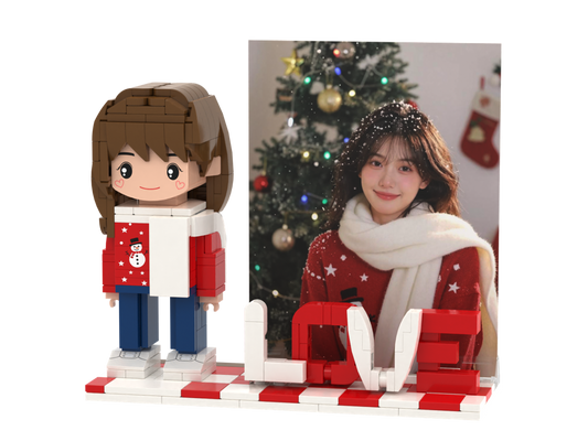 Custom Brick Figure with LOVE Photo Display – One Person – Round Face product example