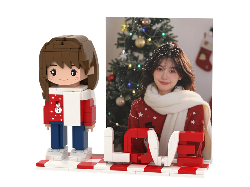 Custom Brick Figure with LOVE Photo Display – One Person – Round Face product example