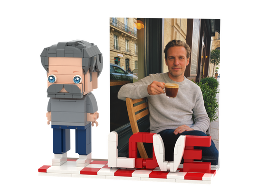 Custom Brick Figure with LOVE Photo Display – One Person – Square Face product example