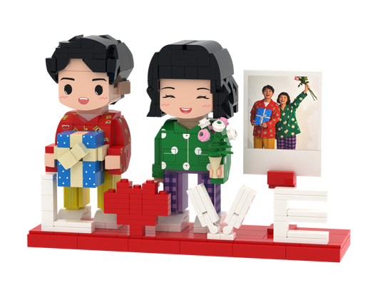 Custom Brick Couple Scene with LOVE Instant Photo Display – Round Face product example