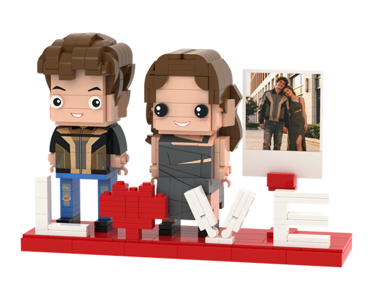 Custom Brick Couple Scene with LOVE Instant Photo Display – Square Face product example