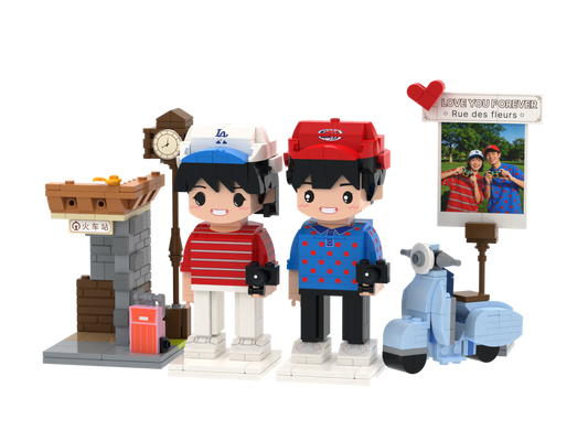 Custom Brick Couple Scene – Clock Station – Round Face product example