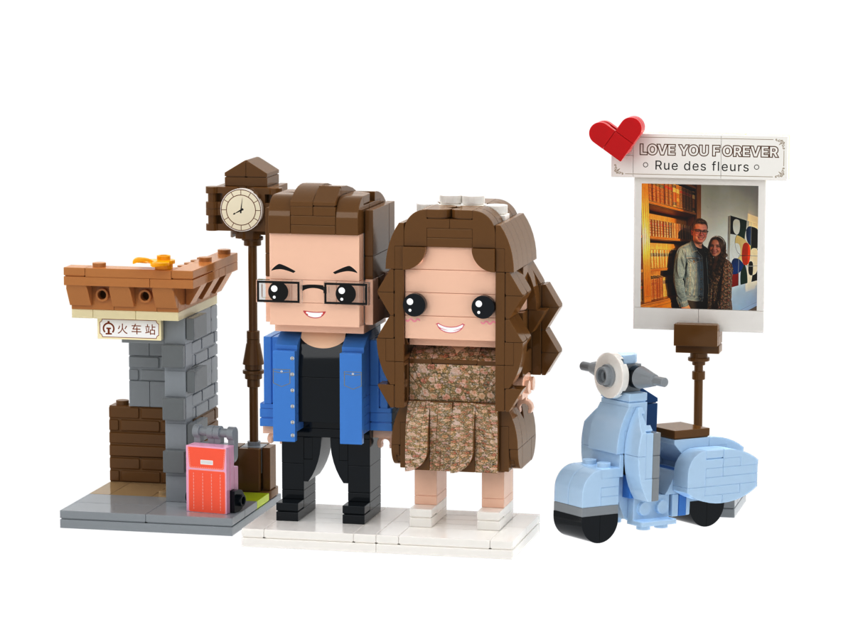 Custom Brick Couple Scene – Clock Station – Square Face product example