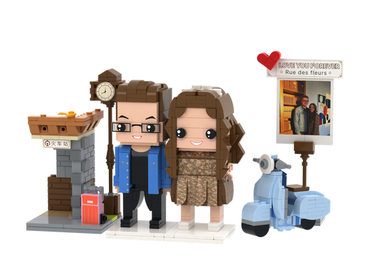 Custom Brick Couple Scene – Clock Station – Square Face product example