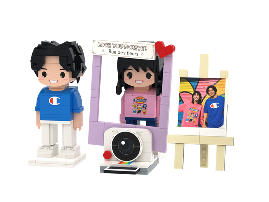Custom Brick Couple Camera & Photo Easel Scene – Round Face product example