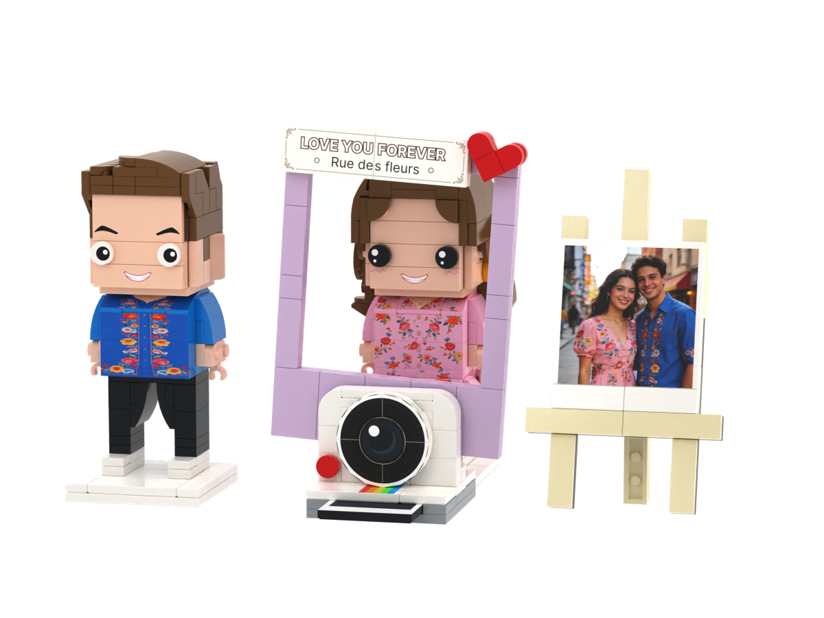 Custom Brick Couple Camera & Photo Easel Scene – Square Face product example
