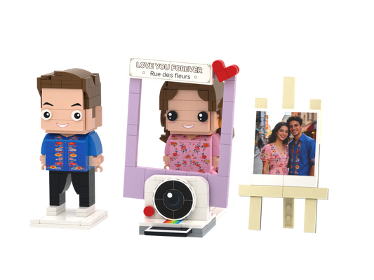 Custom Brick Couple Camera & Photo Easel Scene – Square Face product example