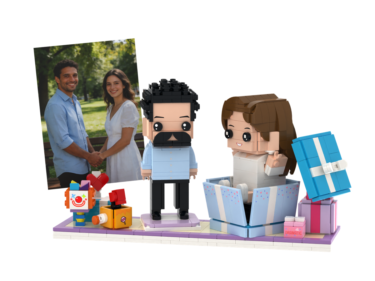 Custom Brick Couple Scene – Amusement Park – Square Face product example