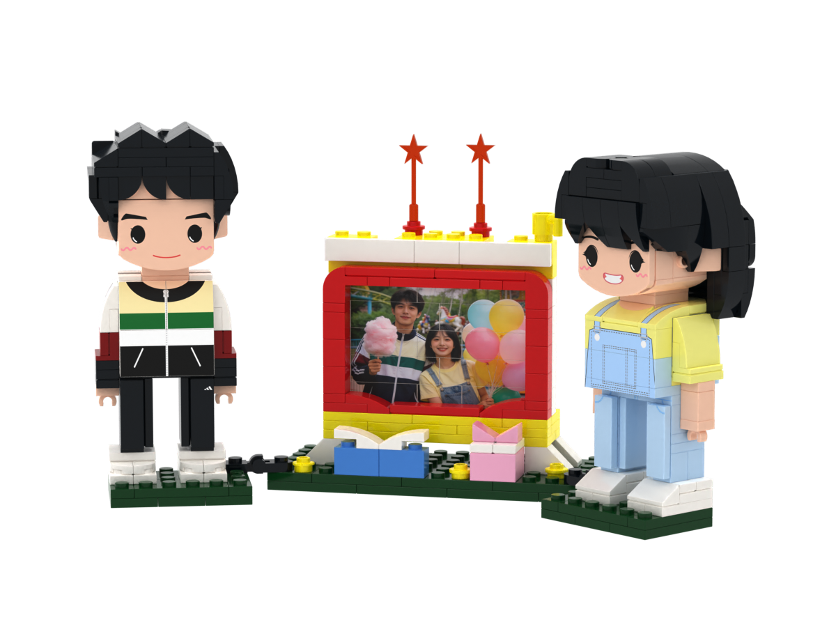 Custom Brick Couple TV Photo Frame – Round Face product example