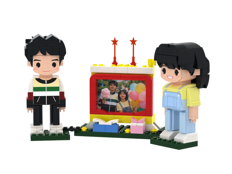 Custom Brick Couple TV Photo Frame – Round Face product example