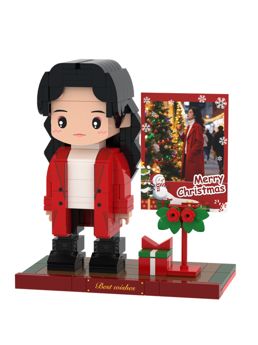 Custom Brick Christmas Scene with Instant Photo Display – One Person – Round Face product example