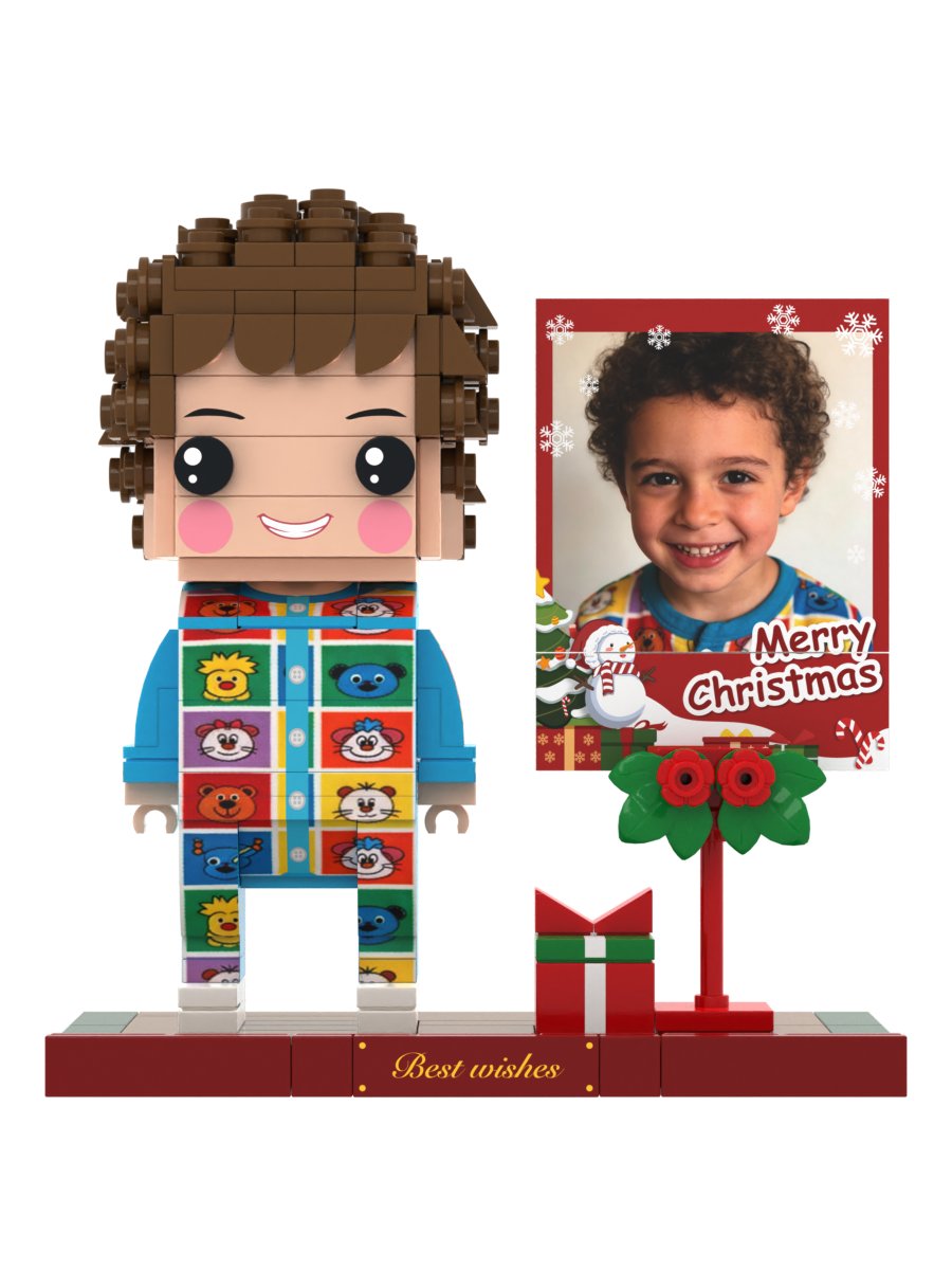 Custom Brick Christmas Scene with Instant Photo Display – One Person – Square Face product example